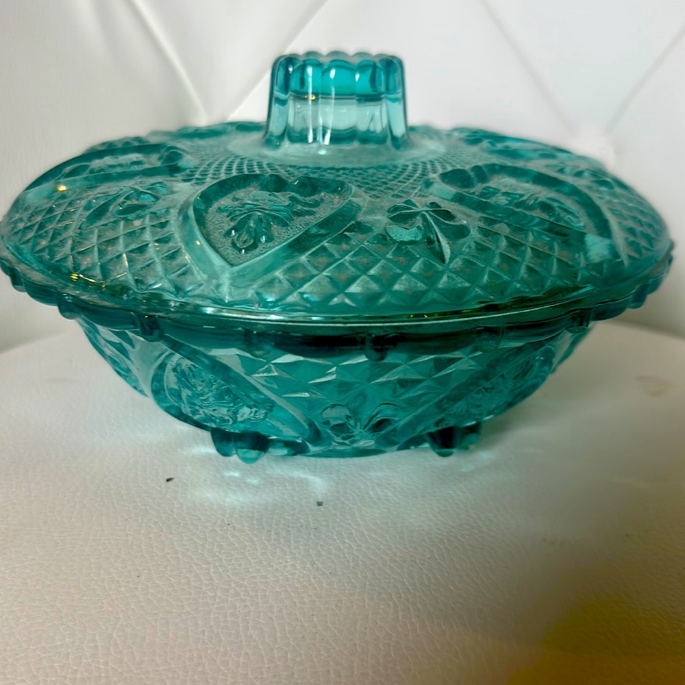 Vintage blue glass candy dish